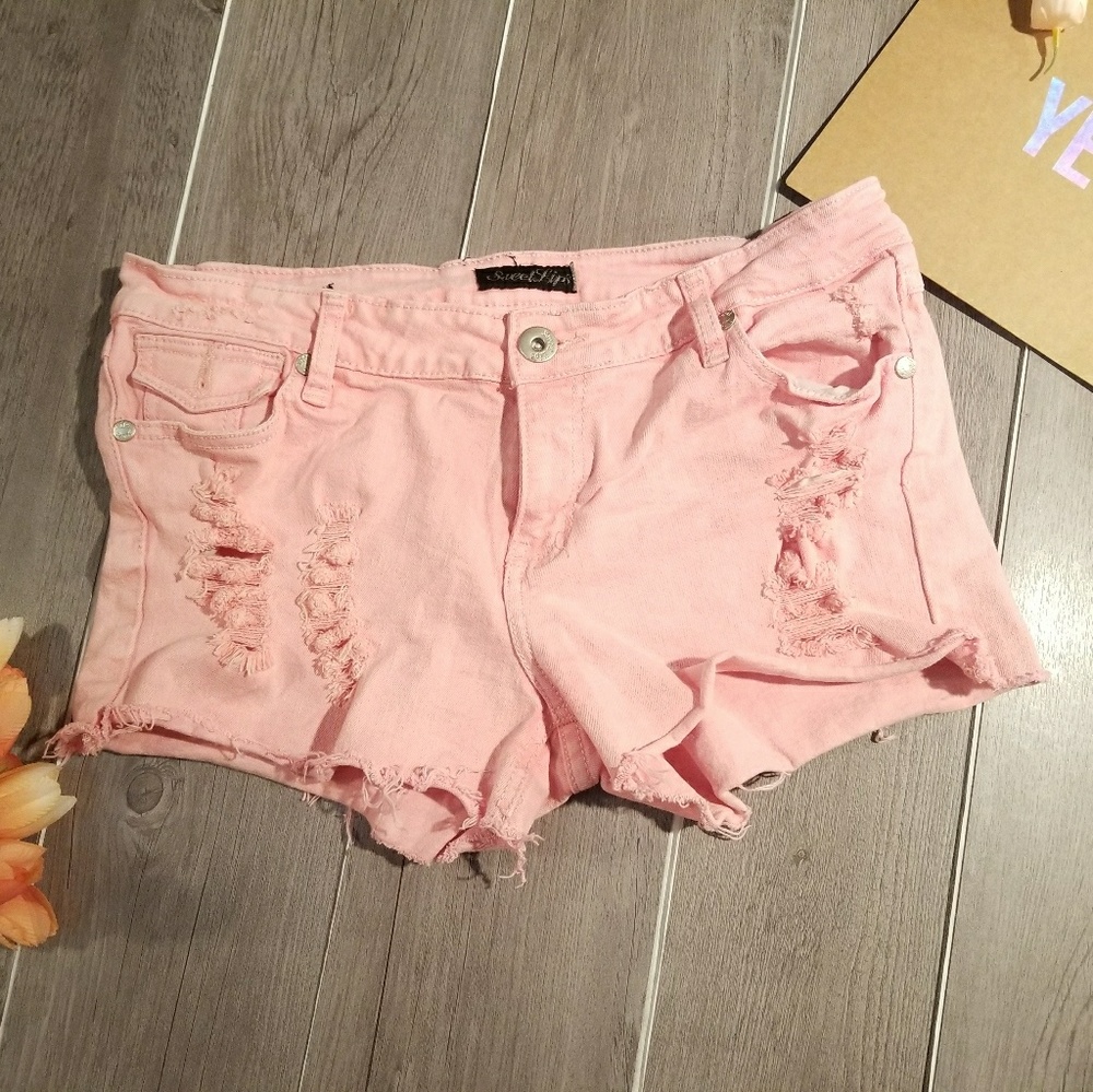 Sweet Lips Pink Cut off Distressed Shorts Sz 13/14